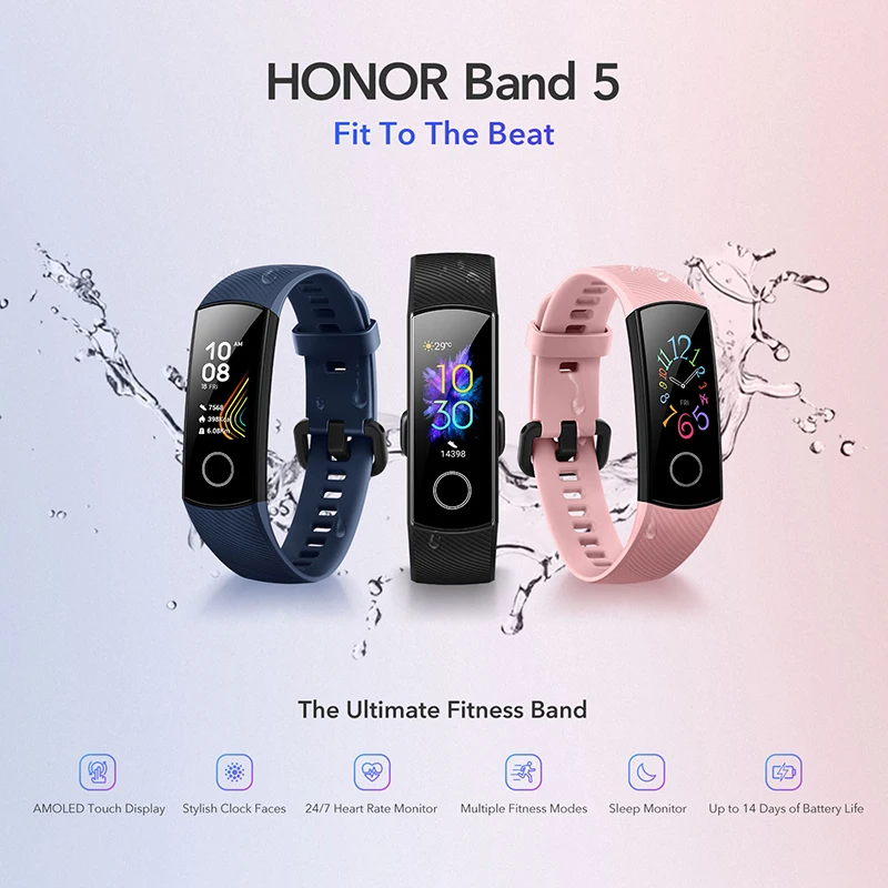 Оригинальный фитнес трекер Honor Band 5 Band5 цветной AMOLED экран монитор сердечного ритма