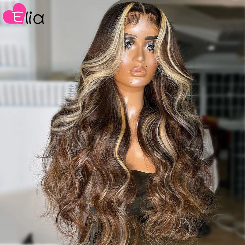 13x6 Lace Frontal Human Hair Wigs Highlight Brown Blonde Colored Lace Front Body Wave Wigs Transparent Lace Remy Salon Hair Wig