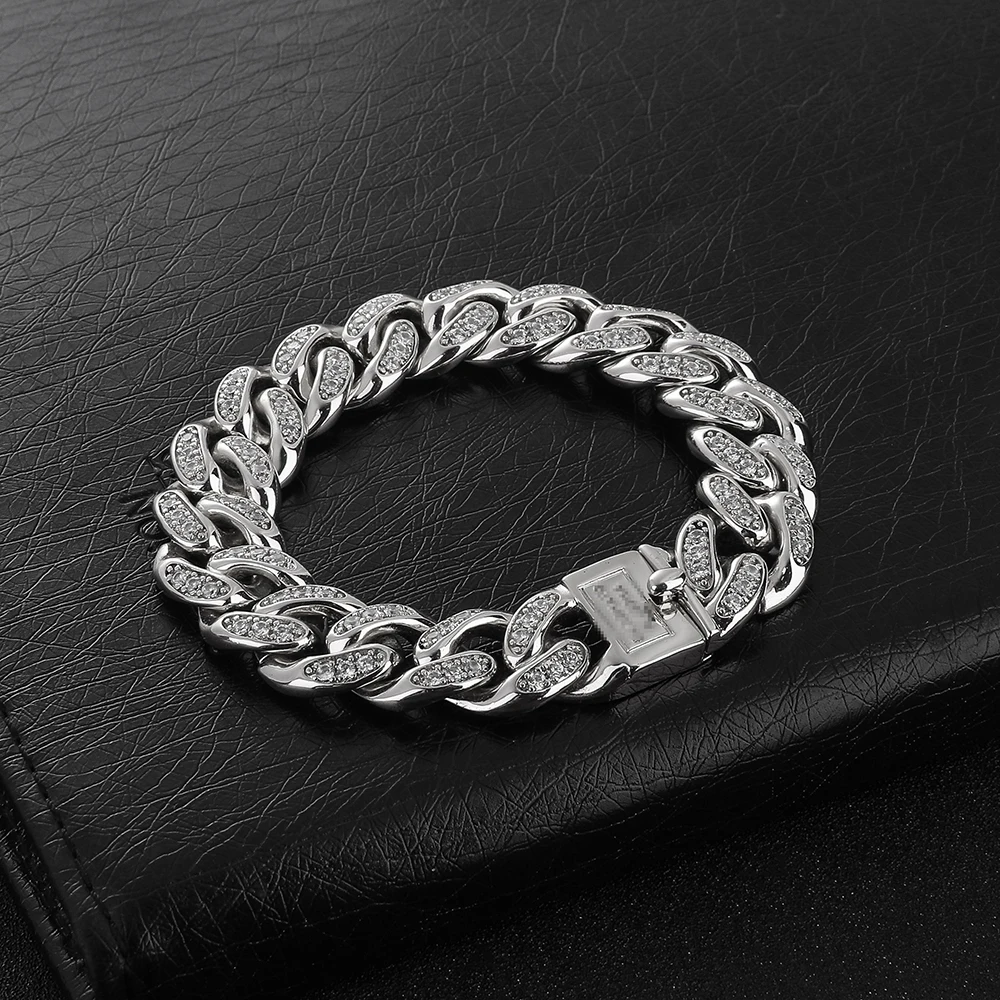 silver Мужские браслеты Будды со льдом, блестящий CZ кубинский браслет-цепочка, розовое золото, панк, хип-хоп ювелирные изделия для мужчин - Окраска металла: silver