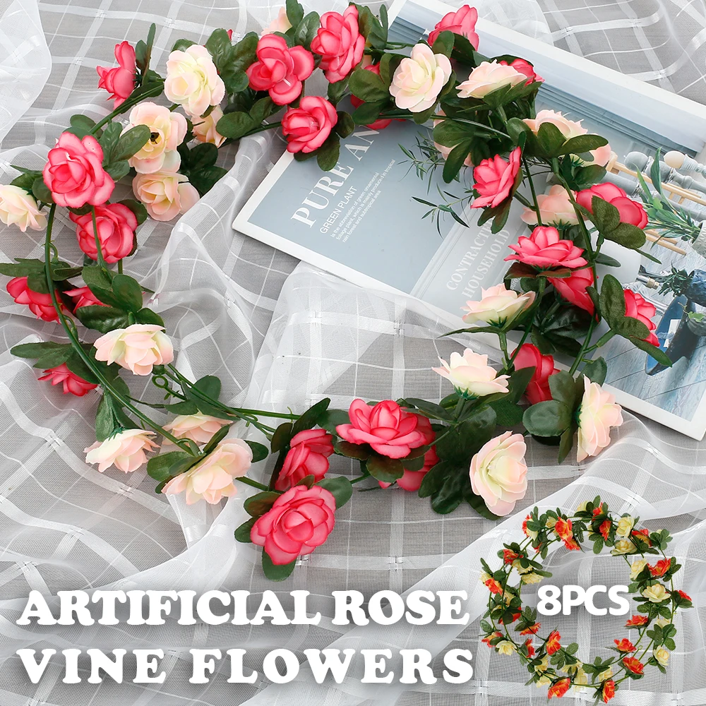 

8 шт 2,5 м 45 Искусственные цветы розы настенные подвесной ротанговый искусственный цветок из шелка, гирлянда с листьями для домашнего Свадебн...