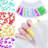 300pcs nail rhinestones mermaid round glass crystal beads mixed size diamond pearl acrylic ab 3d decorations 10 colors new