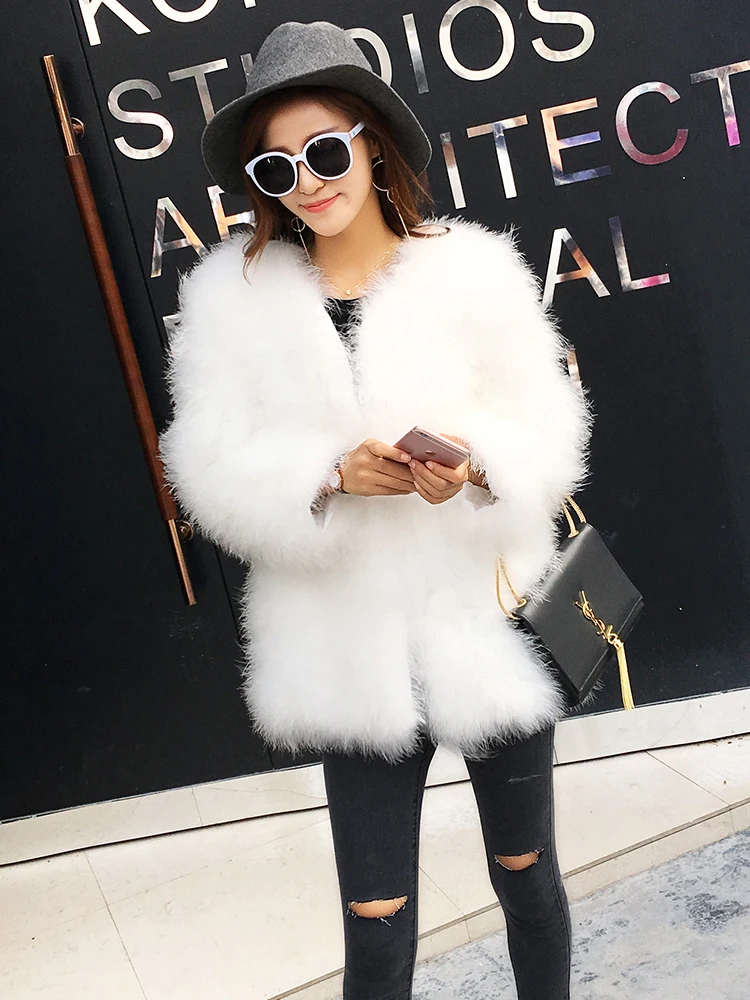 75cm length 2020 New Arrival Women Real Ostrich Fur Long Coat Casual Lady Natural Fur Jacket Turkey Feather C1026