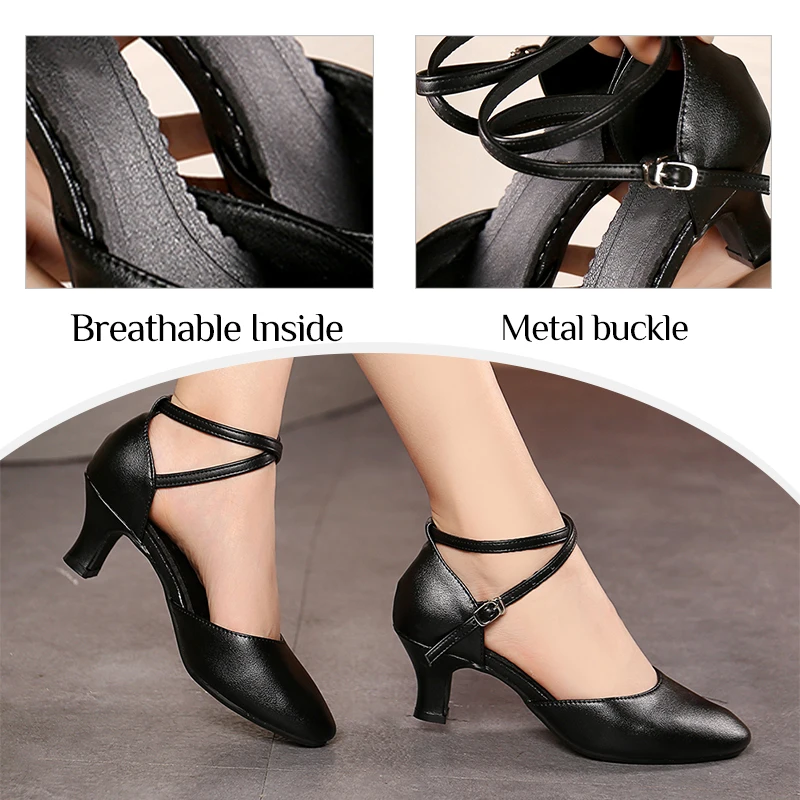 DKZSYIM Adult Genuine Leather Dance Shoes Woman High Heel Salsa Tango Dance Shoes Latin Shoes Genuine Stable heel Tango practice