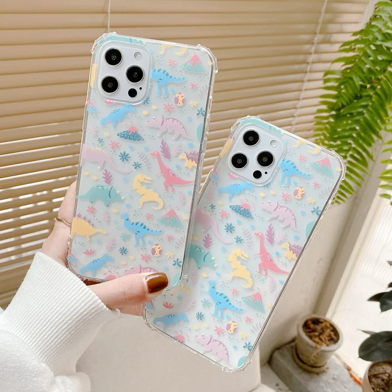 

Cute 3D Cartoon Animal Dinosaur Phone Case For iPhone 12 13 Mini 11 Pro Max XS XR SE2 7 8 Plus X Clear Silicone Soft Back Cover
