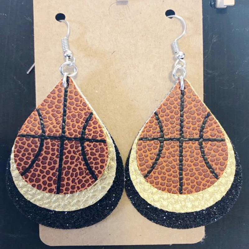 3D baseketball кожаные серьги Spirit Cricut 3 слоя пользовательского цвета Искусственные из