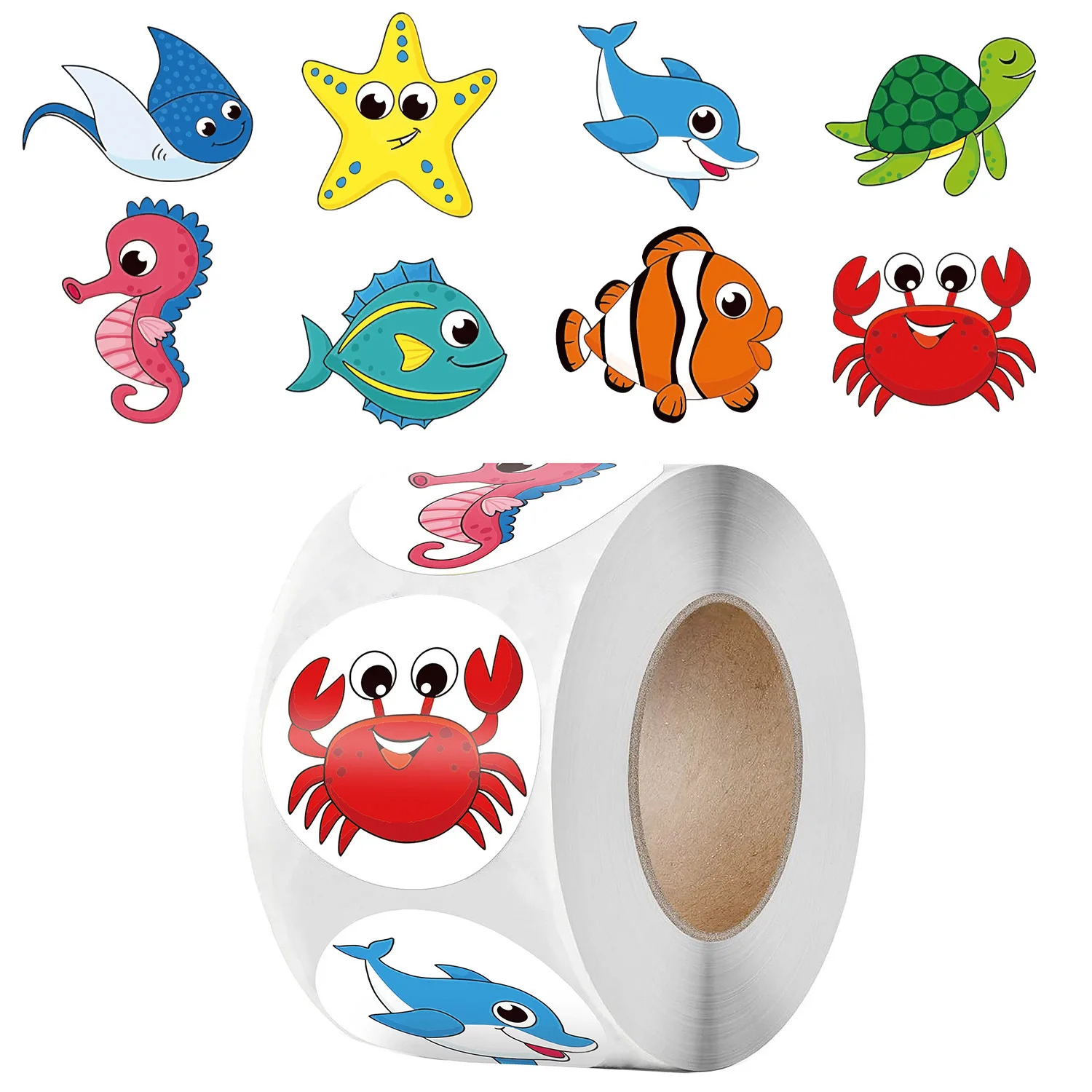 

500pcs Cute Cartoon Starfish Stickers Children Sea Life Animal Label Reward Sticker Kids Stationery Наклейки Стикеры Pegatinas
