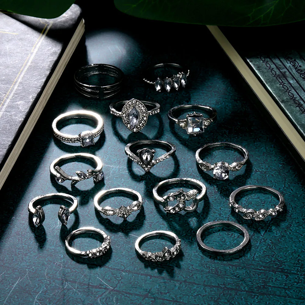 FAMSHIN 15 шт./компл. набор колец в форме сердца с кристаллами для женщин элегантные