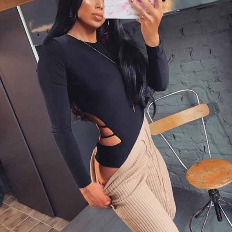 GAOKE Bodycon Sexy Neon Orange Bodysuits Women Autumn 2021 Long Sleeve Solid Winter Basic Body Suit Female O Neck Black