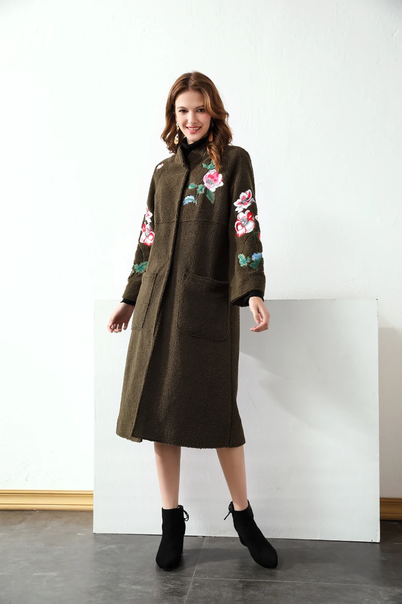 Женское подиумное пальто со стоячим воротником с длинными рукавами цветочной