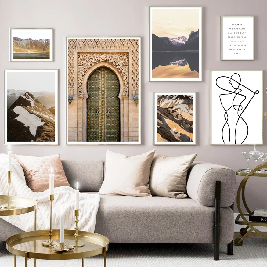 

Morocco Door Snow Mountain Lake Quotes Wall Art Canvas Painting Nordic Posters And Prints Wall Pictures For Living Room Decor