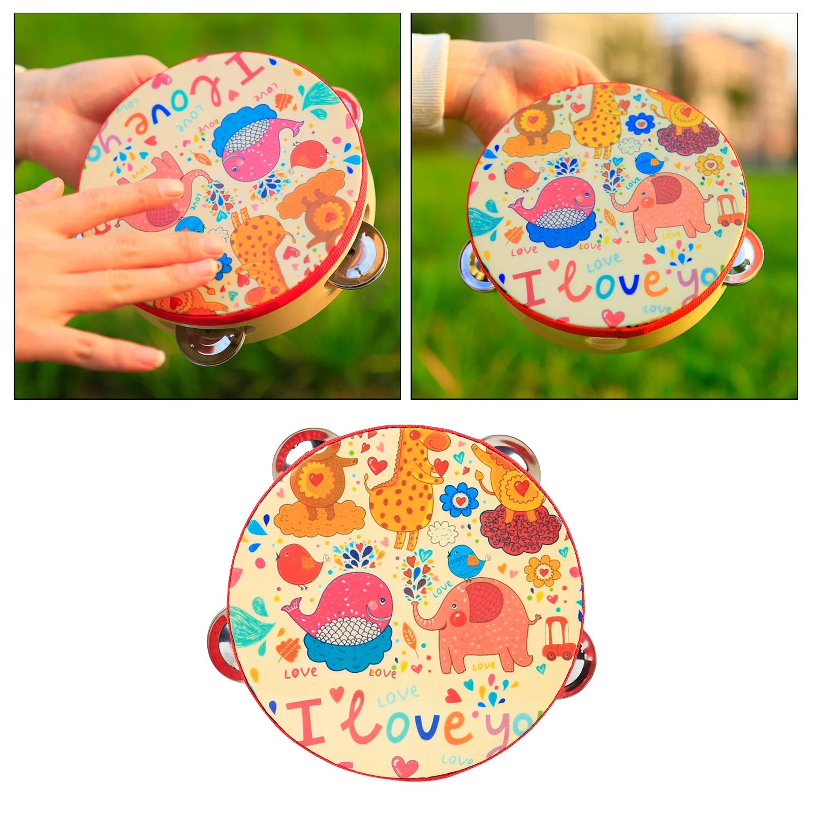 

Tambourine Wooden 6" Hand Drum Jingle Bells Percussion Music Instrument