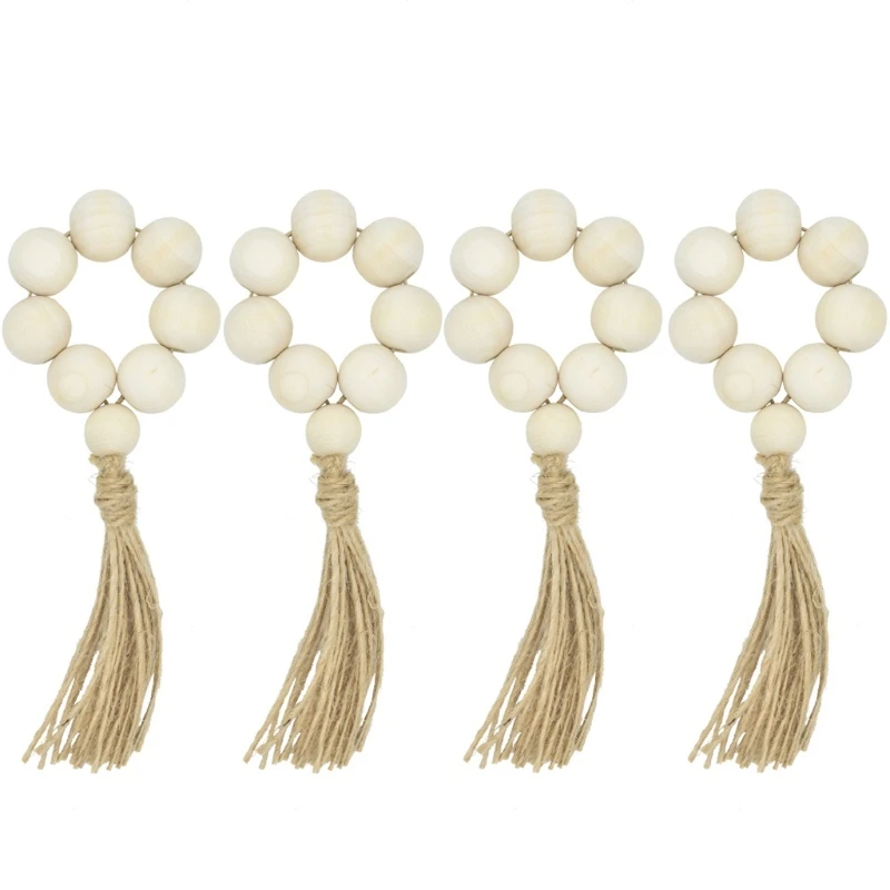 

Angelliu 4 Pcs Napkin Rings Wooden Beads, Napkin Rings For Family Party Dinner