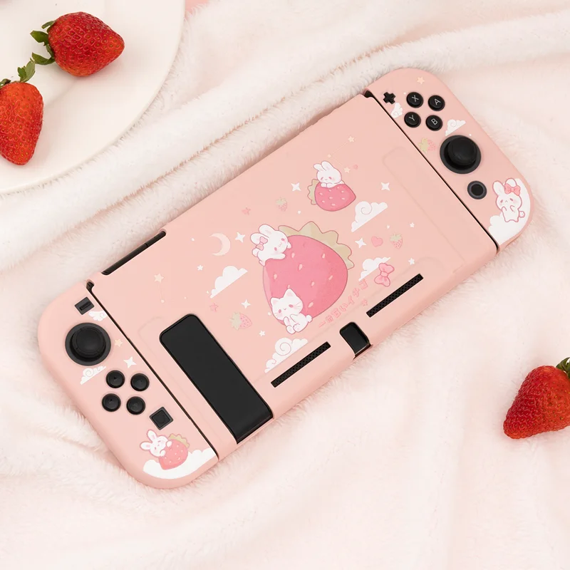GeekShare Nintendo Switch Case Cute Strawberry Rabbit Pink Girl Fairy League Soft TPU Cover Back Girp Shell For NS Accessories |