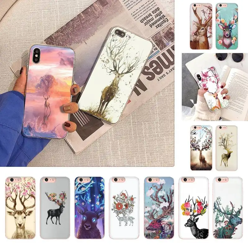 

TOPLBPCS Deer flowers painting Phone Case for iPhone 11 12 13 mini pro XS MAX 8 7 6 6S Plus X 5S SE 2020 XR case