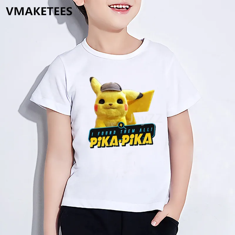 Детская футболка с принтом Pokemon Go Detective Pikachu забавная одежда летняя белая для