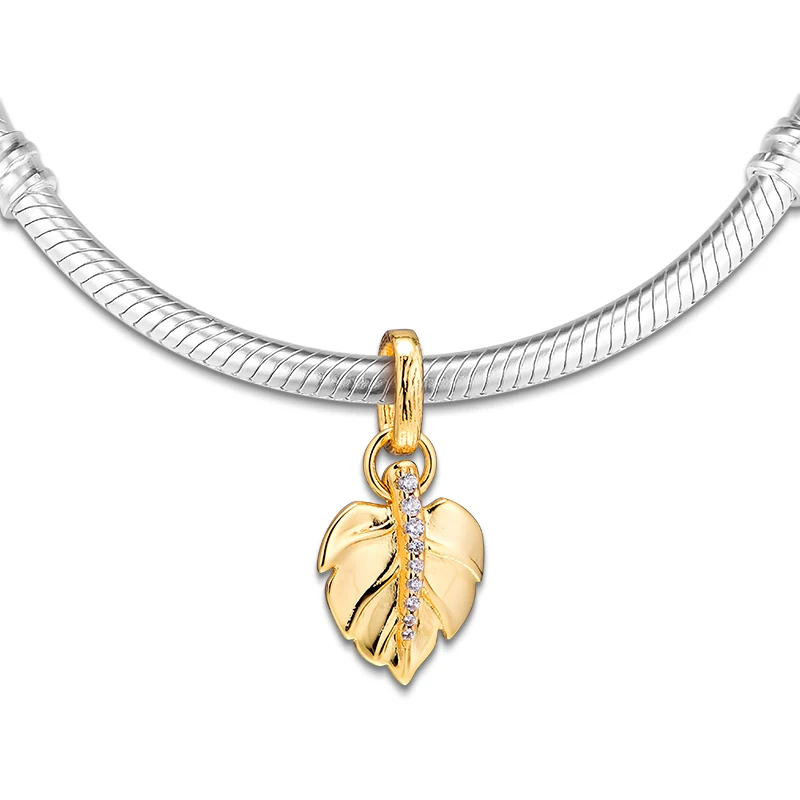 

GPY Shining Leaf Charms 925 Original Fit Pandora Bracelet Sterling Silver Charm Beads for Jewelry Making Jewellery