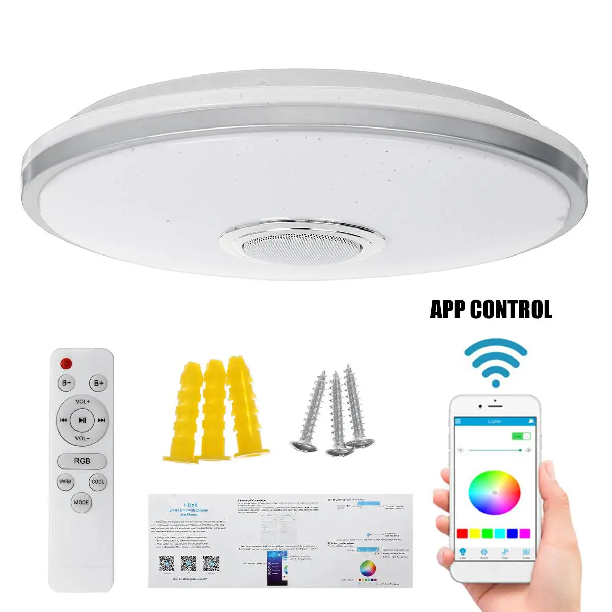 Lámpara de techo moderna con WiFi, iluminación LED RGB de 200W para el hogar, aplicación de música, bluetooth, música, inteligente regulable, para dormitorio