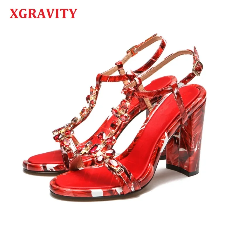 

XGRAVITY 2022 хрустальные туфли-лодочки на высоком каблуке, сексуальные женские летние сандалии, элегантные женские туфли с Т-образным ремешком ...