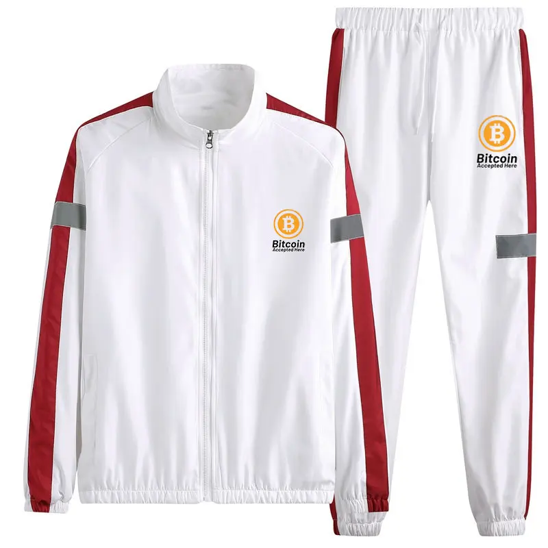 

Autumn Men's Jacket Suit Cryptocurrency B Bitcoin BTC Jacket Cryptocurrency Blockchain Stand Collar Jacket Sports Trousers Set