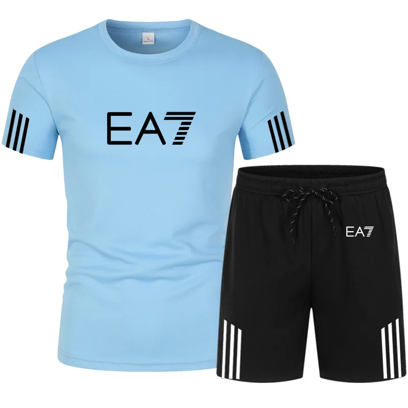 

Summer Tracksuit Men Loose T Shirt With Shorts Together Mens Clothes Football Shirts Keep Cool Sets Over-size S To 3xl