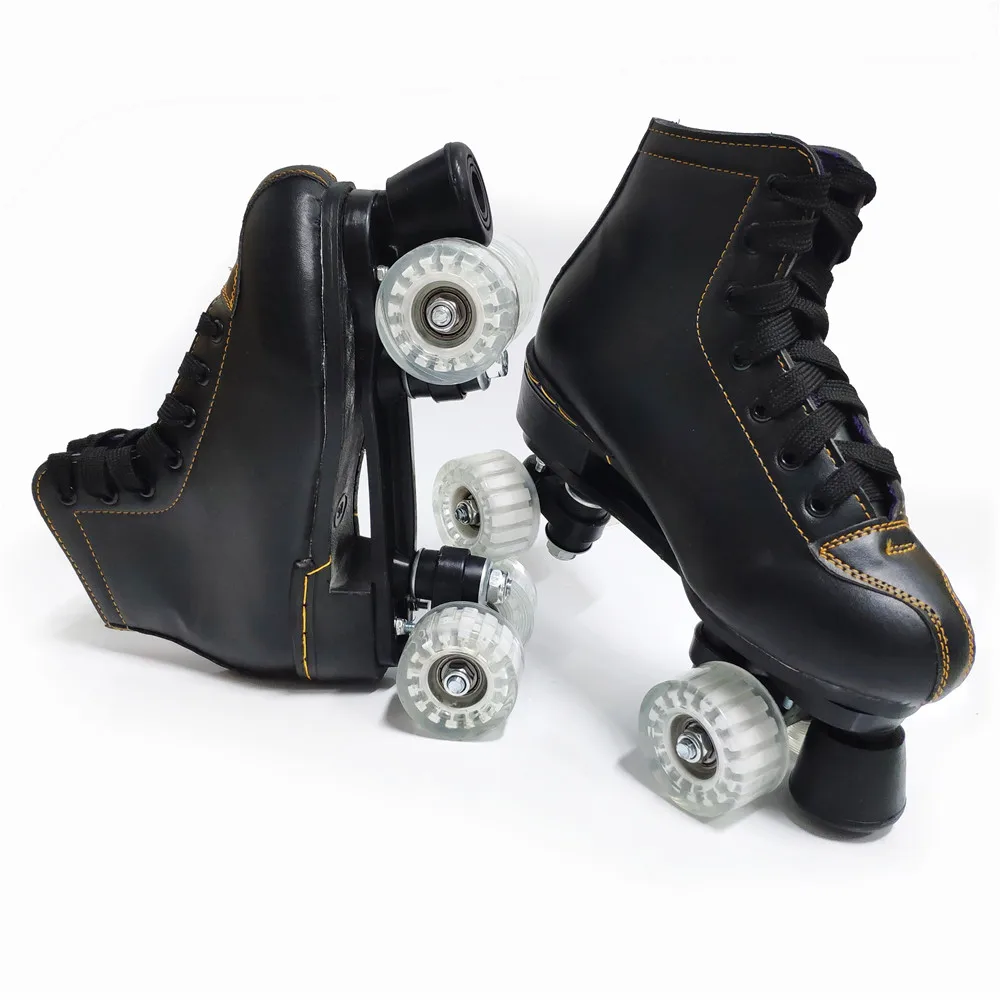 Черно белые двухрядные коньки для взрослых роликовые мужские и женские