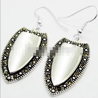 wb003 white opal silver dangle ss earrings w hematite