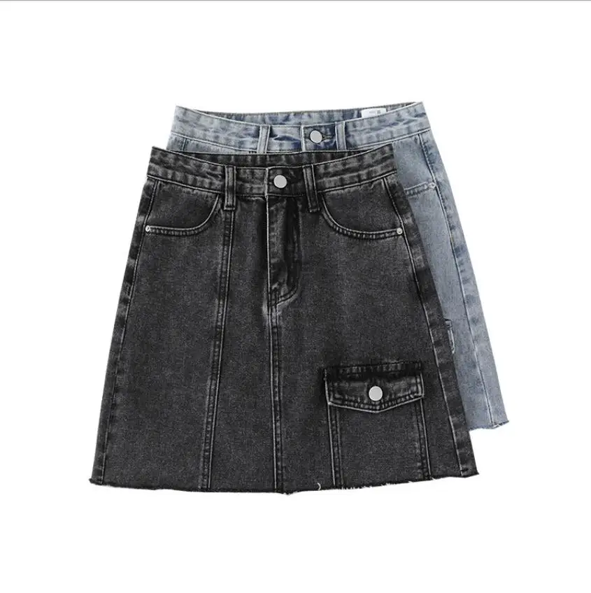 

High Waist Denim Short Skirts For Female Summer Style Streetwears Pockets Package Hip Women Jeans A-Line Skirt Saias S174