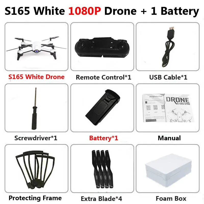 S165 1080P White 1B S165 Профессиональный WiFi FPV Дрон с двойной камерой 4K антенна видео широкоугольный оптический поток RC Квадрокоптер Вертолет игрушка E58 SG106 - Цвет: S165 1080P White 1B