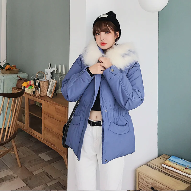 

New Style fashion Big Fur Collar Warm Hooded Autumn Winter Jacket Women cotton padded short coats Ladies Slim casaco feminino
