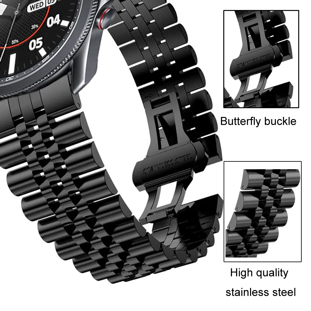 22mm 20mm Stainless Steel Strap Band for Samsung Galaxy Watch 3 41 45mm Gear S3 Watch 46mm 42mm for Amazift Metal Wrist Bracelet