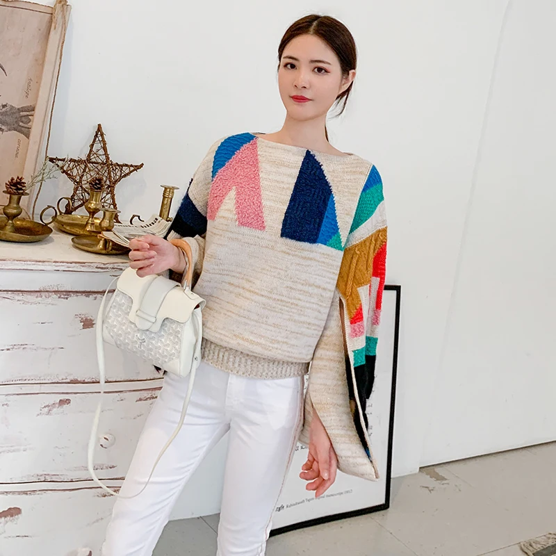 DEAT Бежевый женский шерстяной свитер с круглым вырезом и длинным рукавом