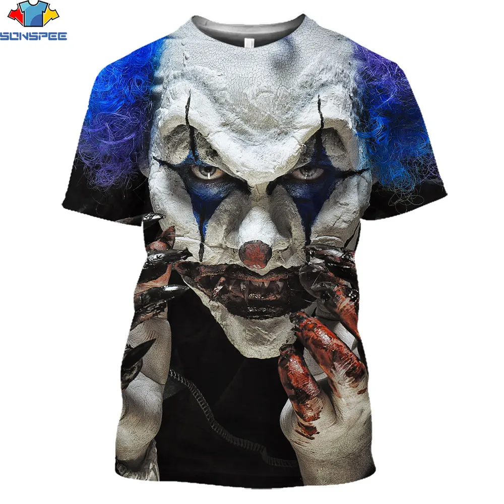 

SONSPEE 3D Men's Summer Shirt 3D Scary Clown Print Short-sleeved Shirt Graphic Unisex with Wild Face Fun Men's/Women's T-shirt