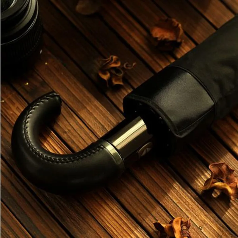 Мужские автоматические зонты PALONY Barnd черные складные с кожаной ручкой 10