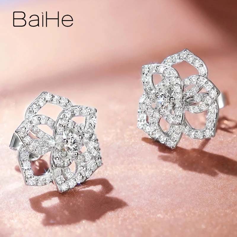 BAIHE Solid 14K белое золото 0.85ct(Tote) H/SI натуральные бриллианты свадебные женские модные ювелирные изделия подарок серьги-гвоздики