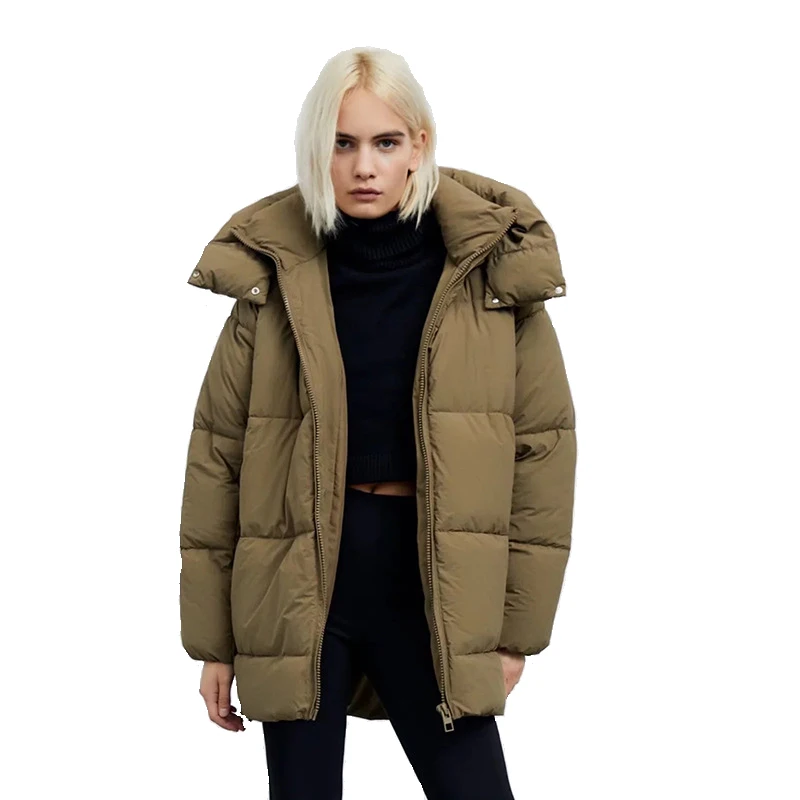 2021 Winter Women Solid Color Parkas Coat Fashion Thick Warm Hooded padded Coat With Zipper Casual Winter Outwear Jacket parkas