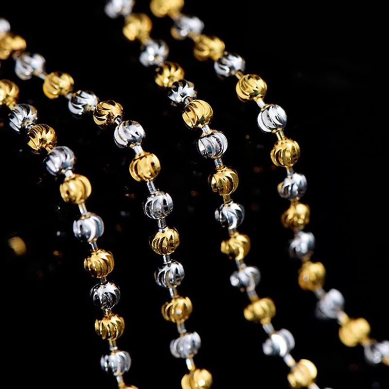 Collar de cadena de cuentas de corte de diamante de 2,5 MM hecho en Italia, collar de bolas de Plata de Ley 925, ajustable
