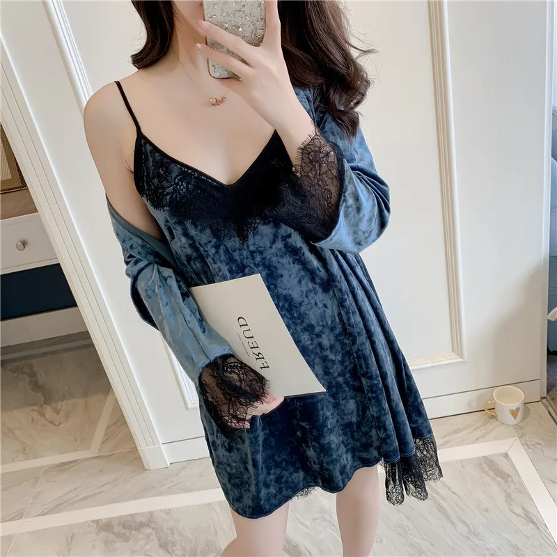 Smmoloa бархатный женский зимний халат из двух частей роскошные комплекты с