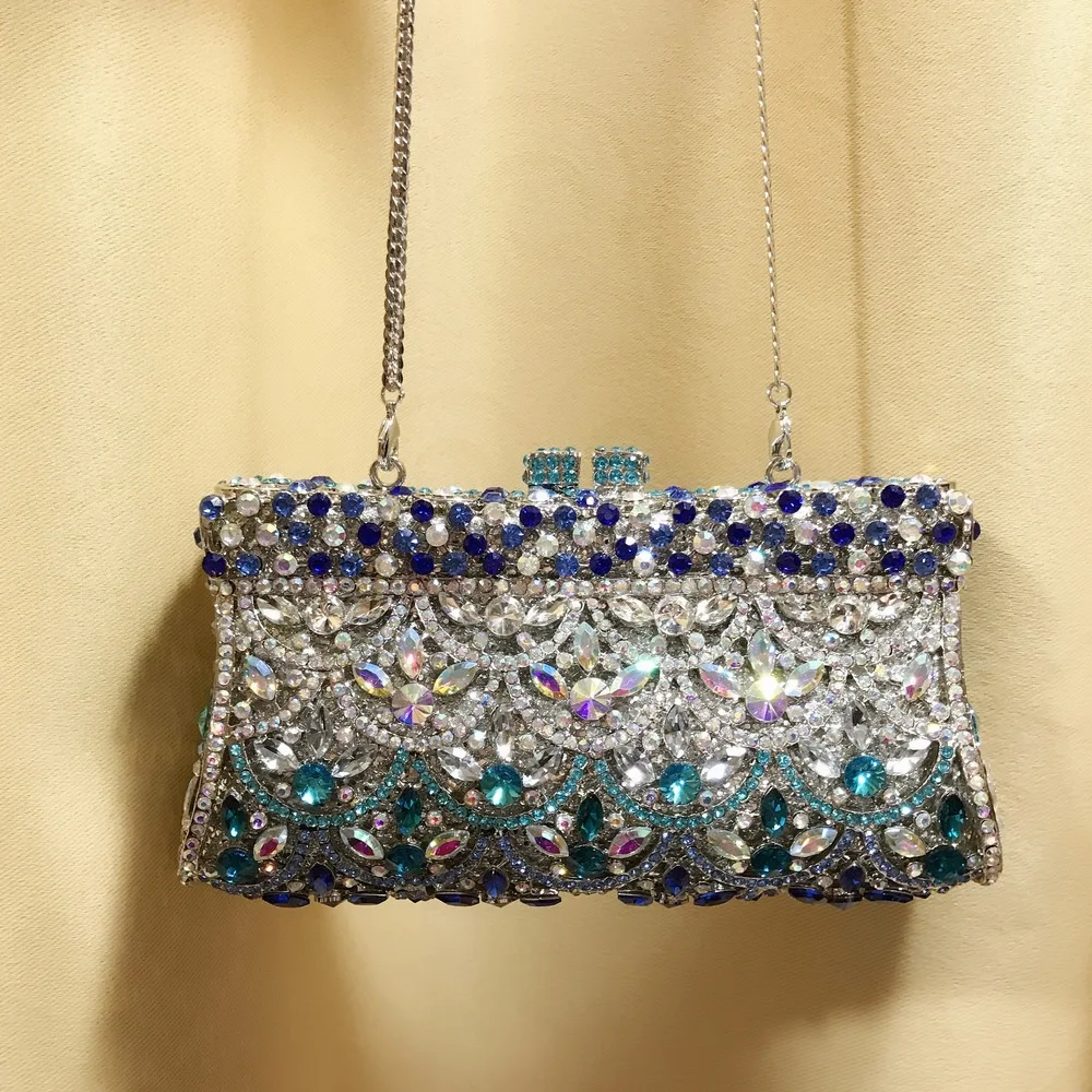 

XIYUAN Female Crystal Clutch Bag Women Evening Bags Metal Hard Case Wedding Party Diamond Clutch Purses Minaudiere Handbag Purse