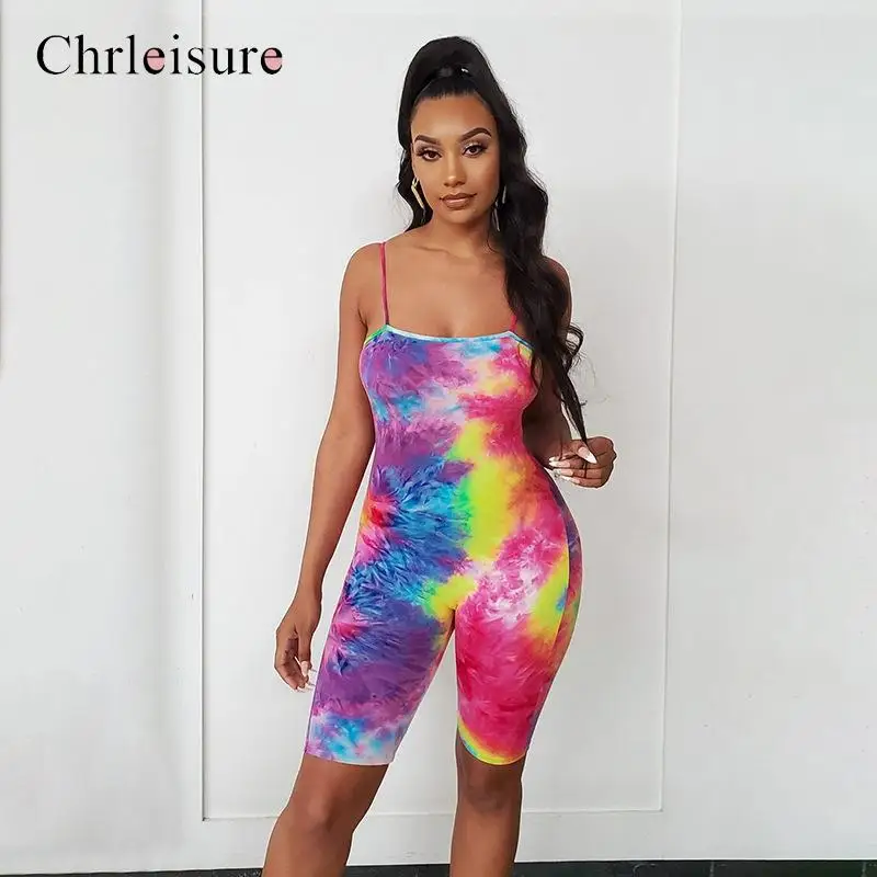 Комбинезон Tie Dye Fitness для женщин, облегающий, на лето 2020 года, сексуальный для вечеринок и клубов.