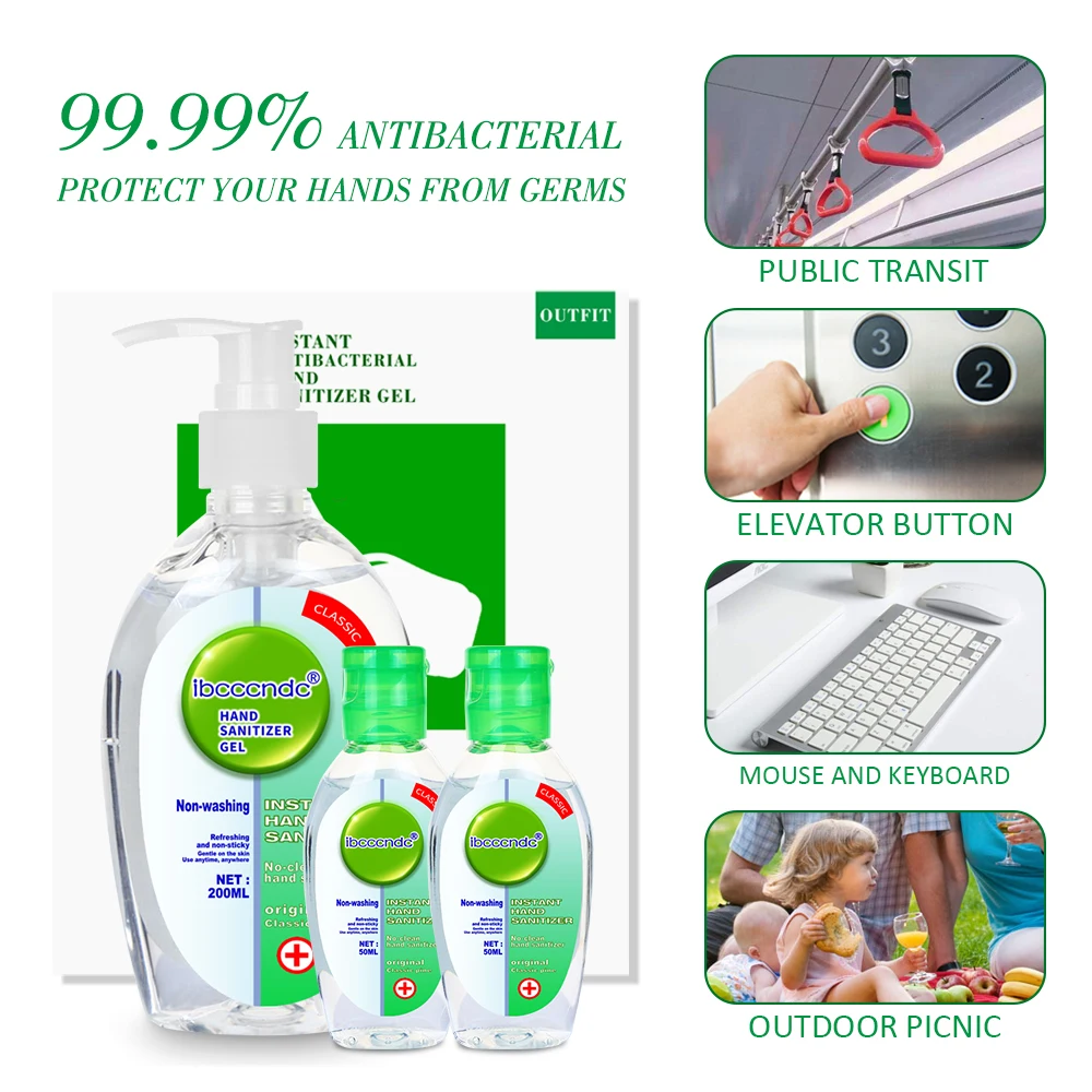 200 мл + 2 шт. 50 Антибактериальный безводный дезинфицирующее средство для рук