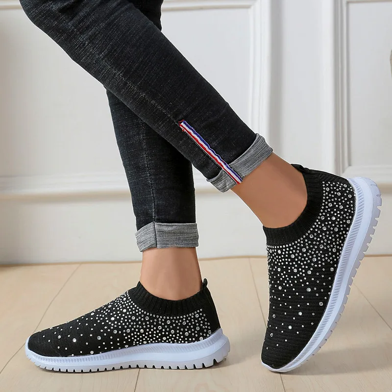 

High Quality Women's Casual Vulcanized Shoes Water Drill Breathable Light Mesh Shoes Walking Shoes Women's Flat Shoes Size 35-43