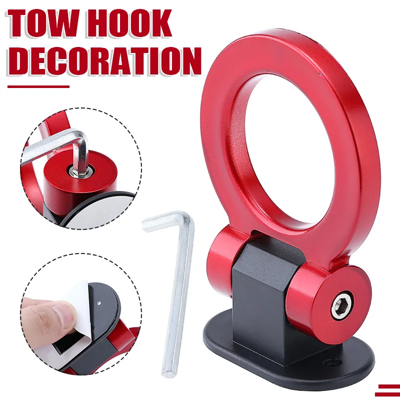 

1pc Red ABS Plastic Car Auto Ring Track Decoration Racing Style Red Tow Hook Look Decoration DIY Moulding Parts