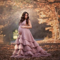 a line halter prom dresses tiered ruffles photoshoot gowns sheer tulle maternity dress lace applique robe