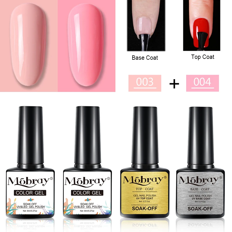 Mobray UV/светодиодный набор гель лаков для ногтей с верхним базовым покрытием 4