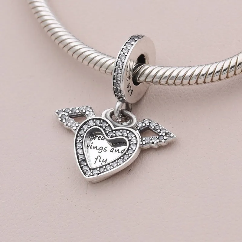 CodeMonkey 100% 925 пробы серебро любовь сердце крылья розовый кристалл CZ подвеска