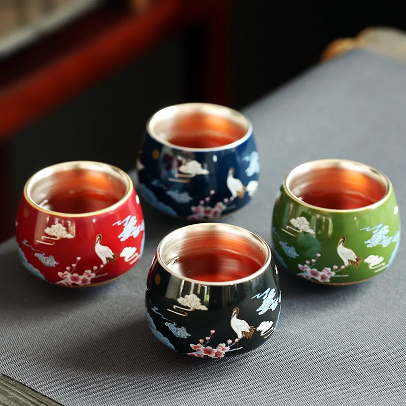 

999 Sterling Silver Plated Ceramic Cups Kung Fu Enamel Tea Cup 100ml