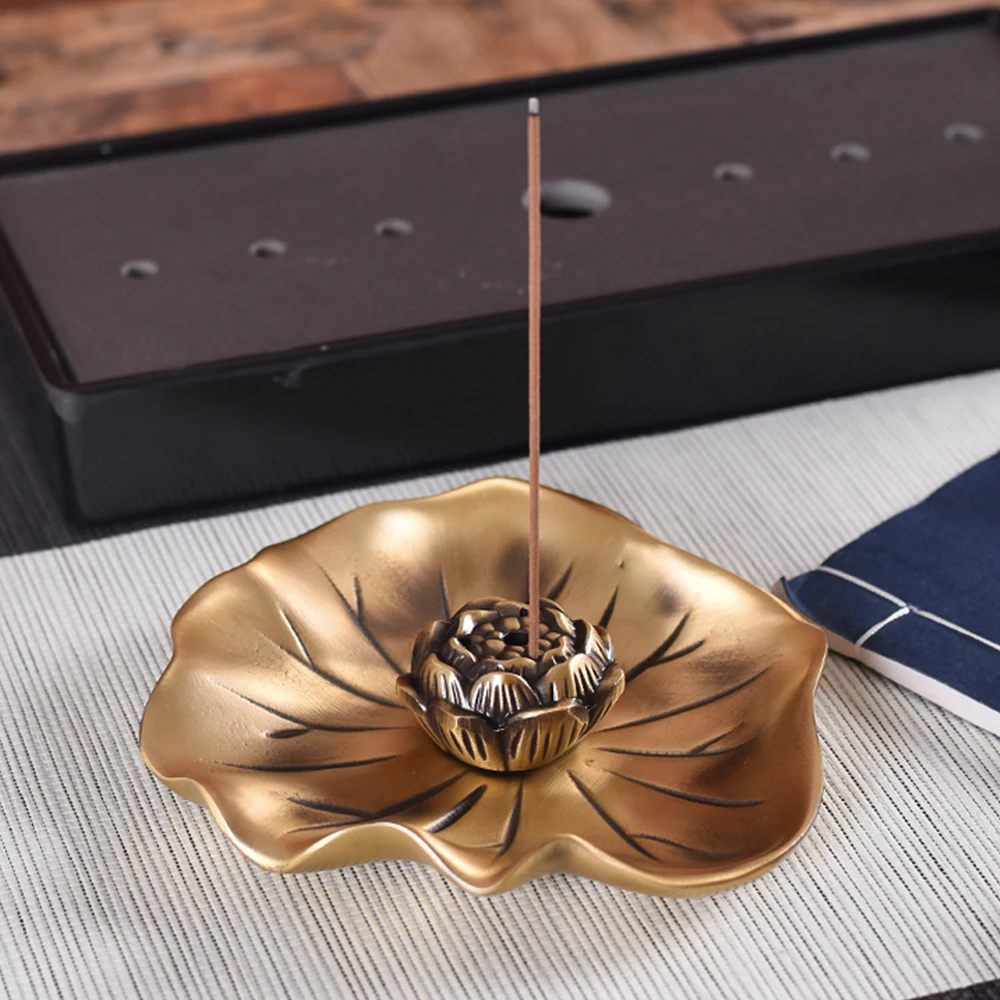 

Pure Copper Incense Burner Lotus Sculpture Incense Holder Plate Retro Home Decoration Brass Buddhism Line Incense Stick Burn