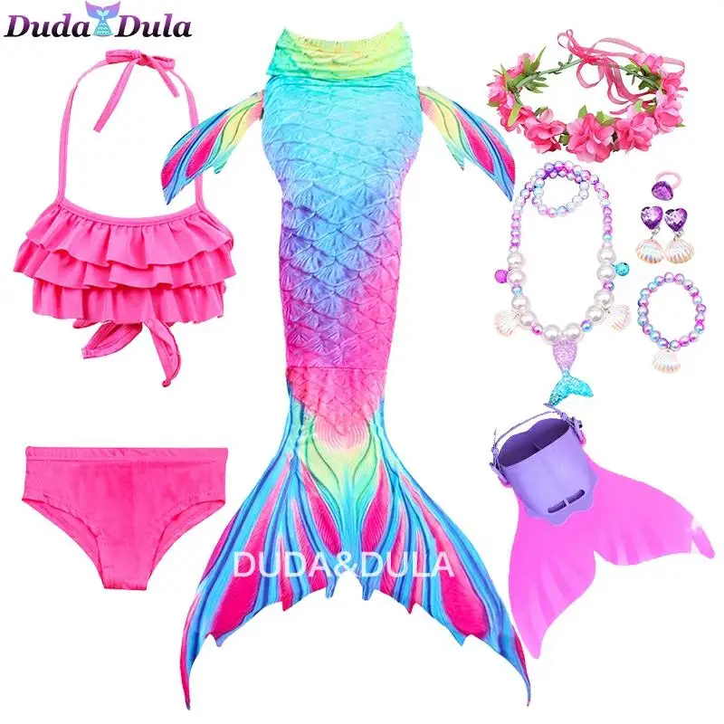 

Mermaid Tail Birthday Party Costume For Kids Swimming Mermaid Tail Dress Cosplay Girls Mermaid Swimsuit with mermaid Doll Fin
