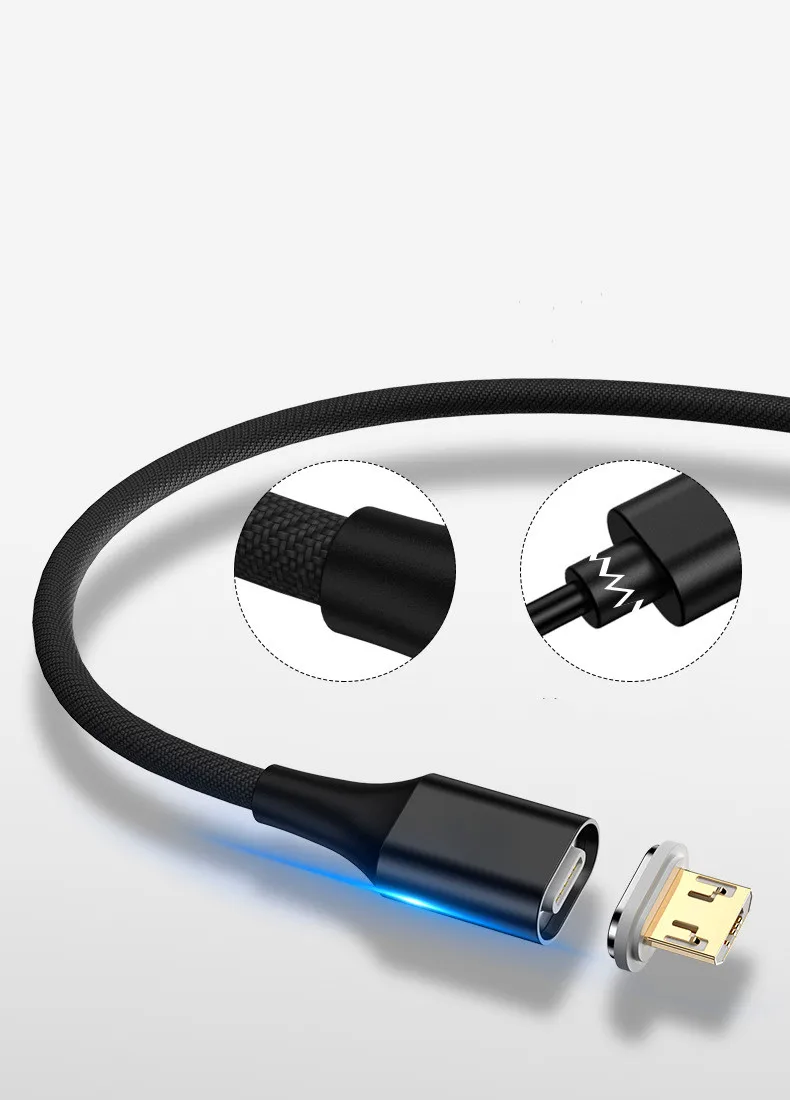 1 м Магнитный кабель Micro USB Type C для iPhone 7 8 Samsung Redmi Быстрая зарядка зарядный шнур