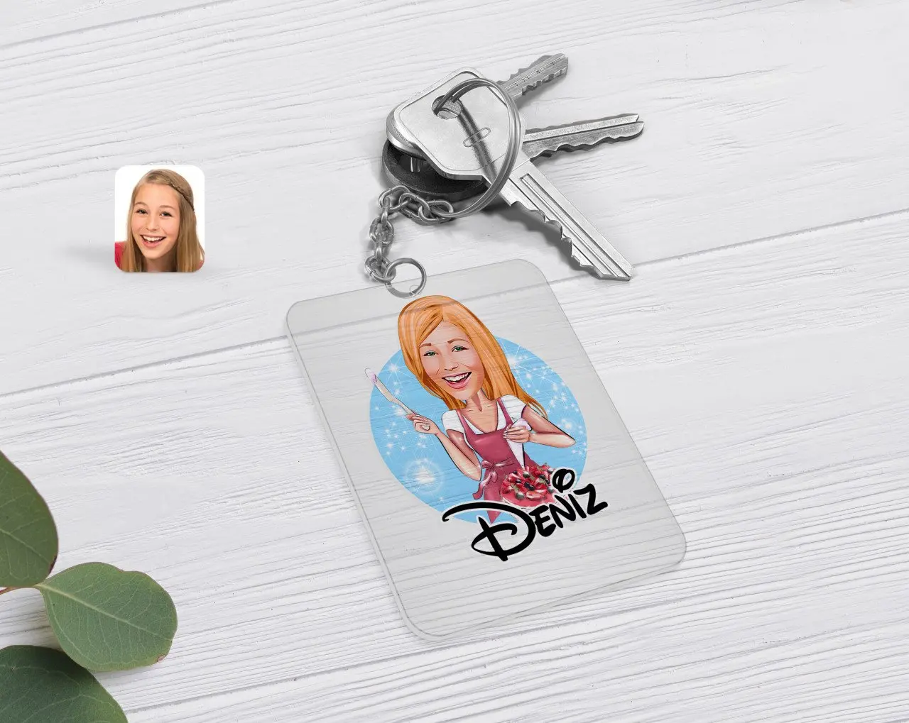 

Personalized Women 'S Cook Caricature Of Transparent Plexiglass Anahtarlık-1